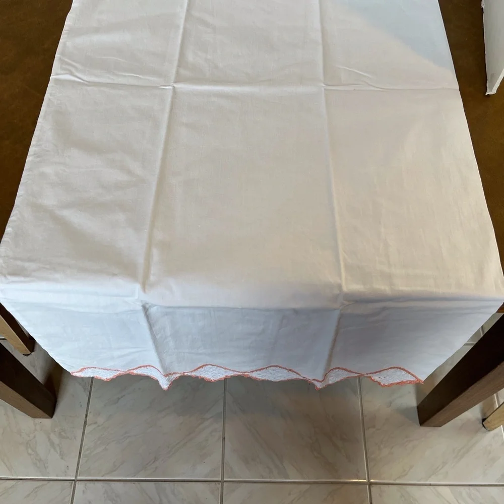 Vintage Set of Two Pillowcases Embellished with Hand-Crocheted Edge